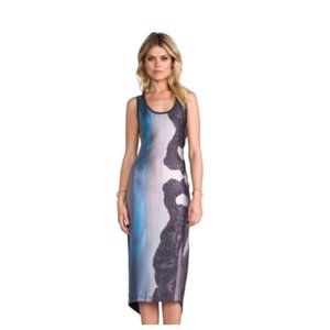 FUNKTIONAL Printed Blue Black Landscape Festival Asymmetrical Ombre Dress XS